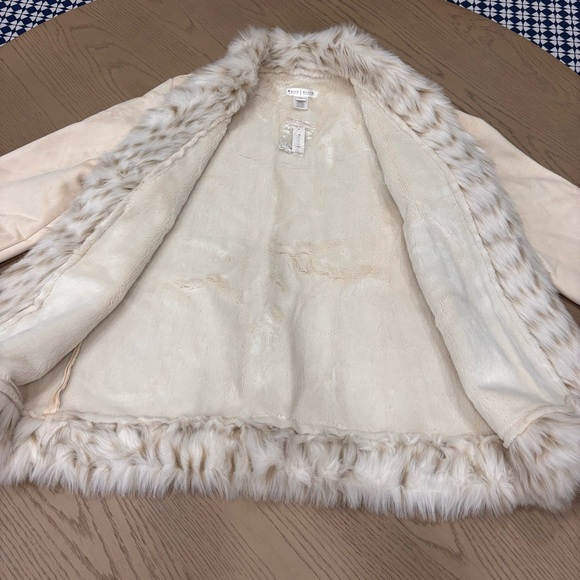 White House Black Market Cream Faux Fur Trim Suede Jacket Womens Size Medium - Picture 3 of 5